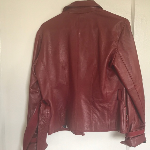 Red leather Marc Laurent buckle jacket - Picture 5 of 6